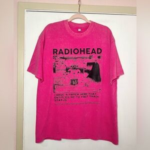 Radiohead Graphic Unisex Vintage T Shirt Bright Pink with Black Print